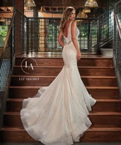 Lo Adoro By Mary's Bridal Wedding Dresses Fitted Illusion V-Neck Bridal Dress By Mary's Bridal M716
