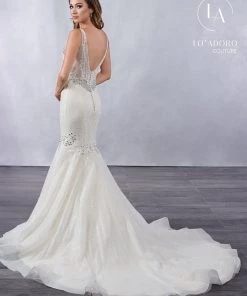 Lo Adoro By Mary's Bridal Wedding Dresses Fitted Illusion V-Neck Bridal Dress By Mary's Bridal M716