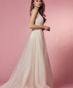 Prom Fitted Lace A-line Tulle Gown By Nox Anabel E474