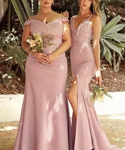 Fitted Lace Bodice Dress With Slit By Cinderella Divine CF319