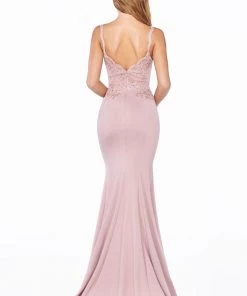 Fitted Lace Bodice Dress With Slit By Cinderella Divine CF319