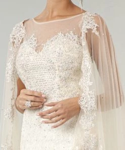Fitted Lace Cape Wedding Gown By Elizabeth K GL1918