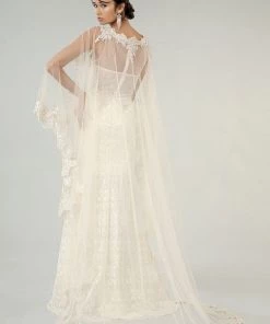 Fitted Lace Cape Wedding Gown By Elizabeth K GL1918