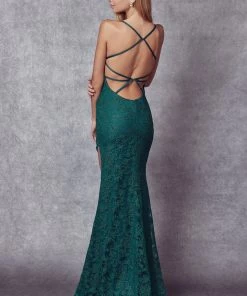 Prom Fitted Lace Gown With Lace-Up Back By Juliet 266