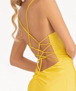 Fitted Lace-Up Jersey Gown By Elizabeth K GL3035 Prom