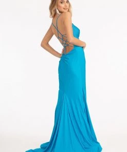 Fitted Lace-Up Jersey Gown By Elizabeth K GL3035 Prom