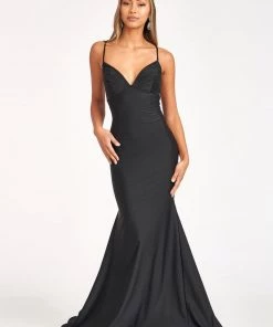 Fitted Lace-Up Jersey Gown By Elizabeth K GL3035 Prom
