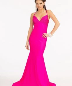 Fitted Lace-Up Jersey Gown By Elizabeth K GL3035 Prom