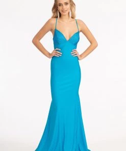Fitted Lace-Up Jersey Gown By Elizabeth K GL3035 Prom