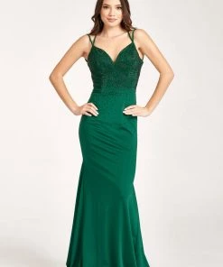 Fitted Lace-Up Rhinestone Gown By Elizabeth K GL3036 Prom