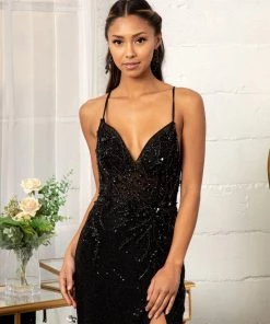 Prom Fitted Lace-Up Sequin Gown By Elizabeth K GL3006