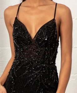 Prom Fitted Lace-Up Sequin Gown By Elizabeth K GL3006