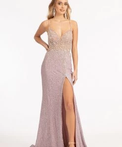 Prom Fitted Lace-Up Sequin Gown By Elizabeth K GL3006