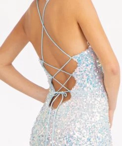 Prom Fitted Lace-Up Sequin Gown By Elizabeth K GL3051
