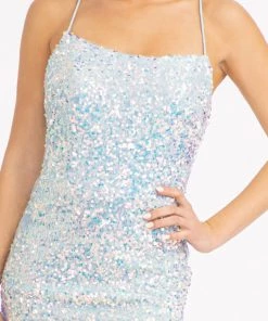 Prom Fitted Lace-Up Sequin Gown By Elizabeth K GL3051