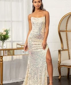 Prom Fitted Lace-Up Sequin Gown By Elizabeth K GL3051