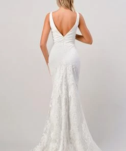 Fitted Lace V-Neck Bridal Gown By Cinderella Divine J815W