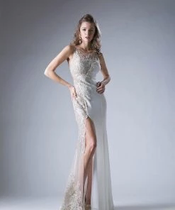 Fitted Long Applique Dress With Slit By Cinderella Divine 8963 Prom