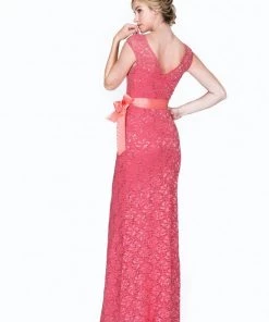 Fitted Long Cap Sleeve Lace Dress By Cinderella Divine A1603 Prom