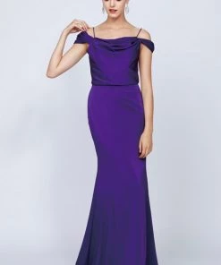 Fitted Long Cold Shoulder Dress By Juliet 641