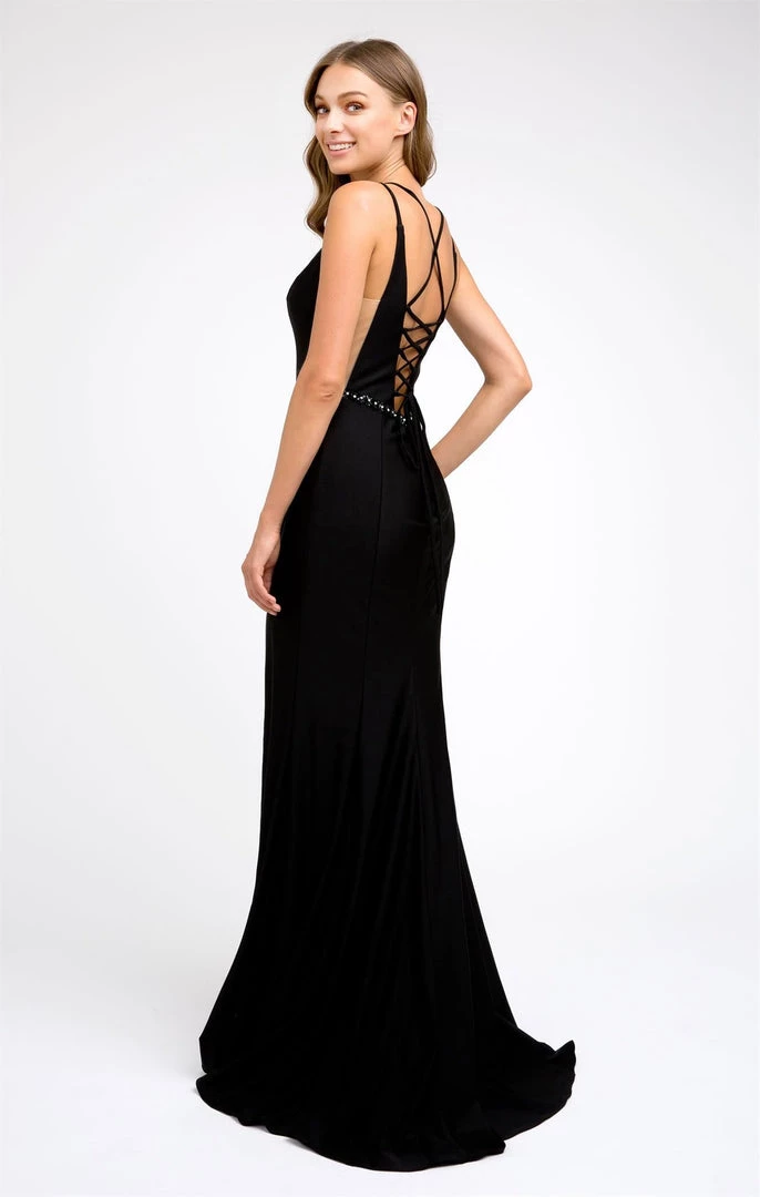 Fitted Long Deep V-Neck Dress By Juliet 239 Prom 12 Fitted Long Deep V-Neck Dress By Juliet 239 Prom