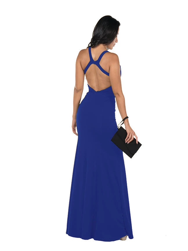 Prom Fitted Long Deep V-Neck Dress By Poly USA 8298 7 Prom Fitted Long Deep V-Neck Dress By Poly USA 8298