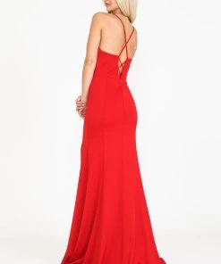 Prom Fitted Long Deep V-Neck Dress With Slit By Poly USA 8360