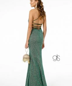 Fitted Long Glitter Crepe Dress With Corset Back By Elizabeth K GL1831