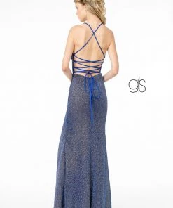 Fitted Long Glitter Crepe Dress With Corset Back By Elizabeth K GL1831