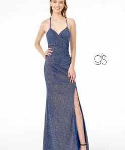 Fitted Long Glitter Crepe Dress With Corset Back By Elizabeth K GL1831
