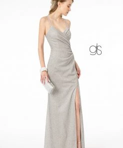 Fitted Long Glitter Crepe Dress With Corset Back By Elizabeth K GL1831