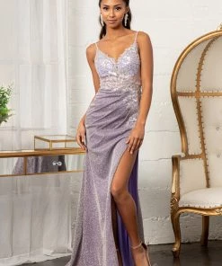 Prom Fitted Long Glitter Slit Dress By Elizabeth K GL3030