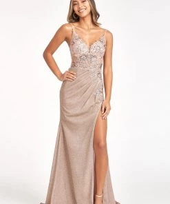 Prom Fitted Long Glitter Slit Dress By Elizabeth K GL3030