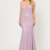 Fitted Long Glitter V-Neck Dress With Corset Back By Poly USA 8668