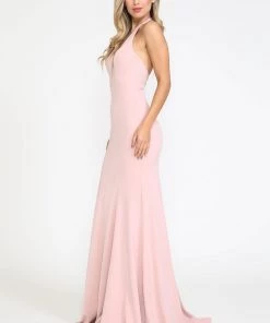 Fitted Long Halter Jersey Dress By Poly USA 8262 Prom