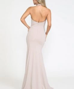 Fitted Long Halter Jersey Dress By Poly USA 8262 Prom