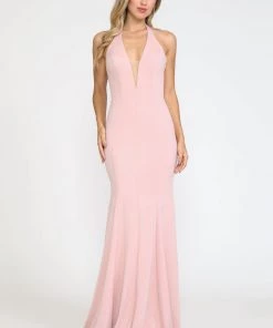 Fitted Long Halter Jersey Dress By Poly USA 8262 Prom