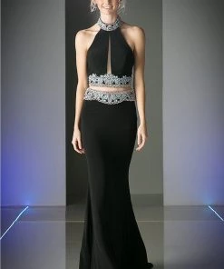 Fitted Long Halter Two Piece Dress By Cinderella Divine CK29 Prom