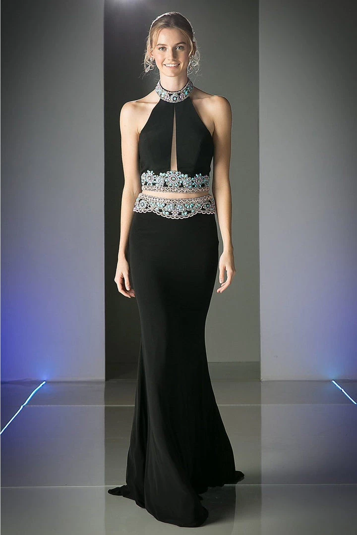 Fitted Long Halter Two Piece Dress By Cinderella Divine CK29 Prom 3 Fitted Long Halter Two Piece Dress By Cinderella Divine CK29 Prom
