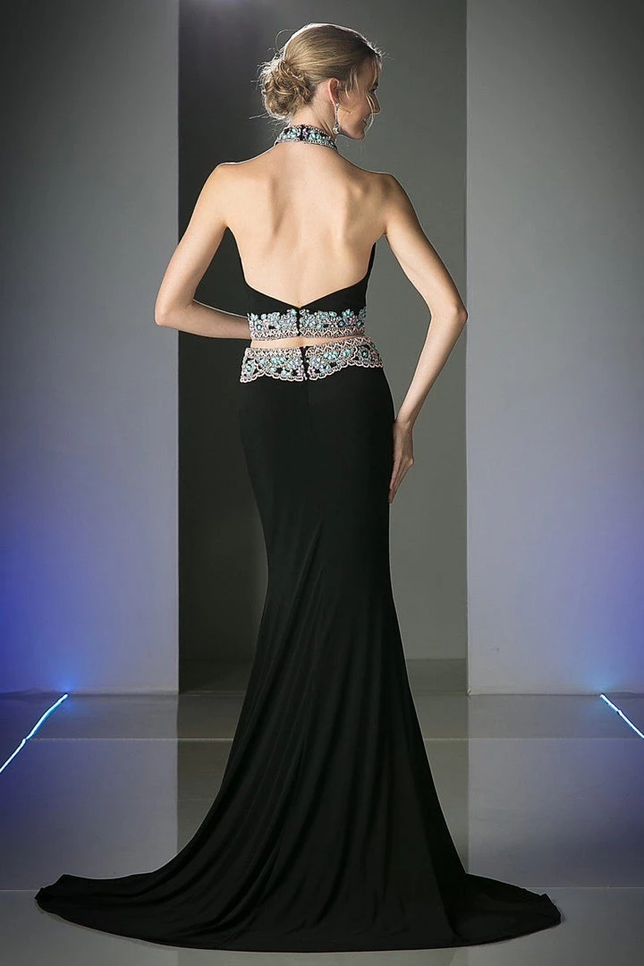 Fitted Long Halter Two Piece Dress By Cinderella Divine CK29 Prom 4 Fitted Long Halter Two Piece Dress By Cinderella Divine CK29 Prom