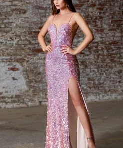 Prom Fitted Long Iridescent Sequin Dress By Cinderella Divine CD176 19 Prom Fitted Long Iridescent Sequin Dress By Cinderella Divine CD176