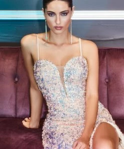 Prom Fitted Long Iridescent Sequin Dress By Cinderella Divine CD176 15 Prom Fitted Long Iridescent Sequin Dress By Cinderella Divine CD176