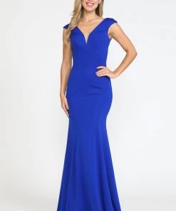 Fitted Long Jersey Cap Sleeve Dress By Poly USA 8290 Prom