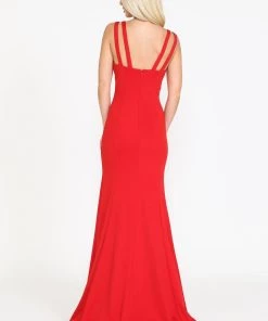 Prom Fitted Long Jersey V-Neck Dress By Poly USA 8392