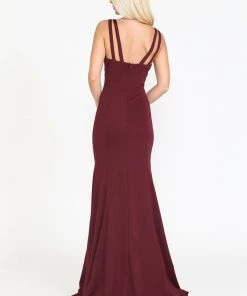 Prom Fitted Long Jersey V-Neck Dress By Poly USA 8392