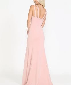Prom Fitted Long Jersey V-Neck Dress By Poly USA 8392