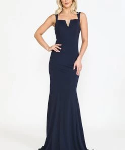 Prom Fitted Long Jersey V-Neck Dress By Poly USA 8392