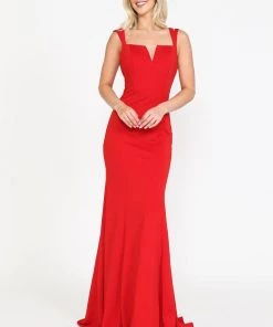Prom Fitted Long Jersey V-Neck Dress By Poly USA 8392