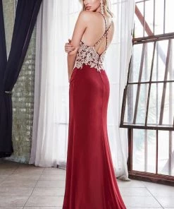 Fitted Long Lace Applique Dress By Cinderella Divine ML940 Prom