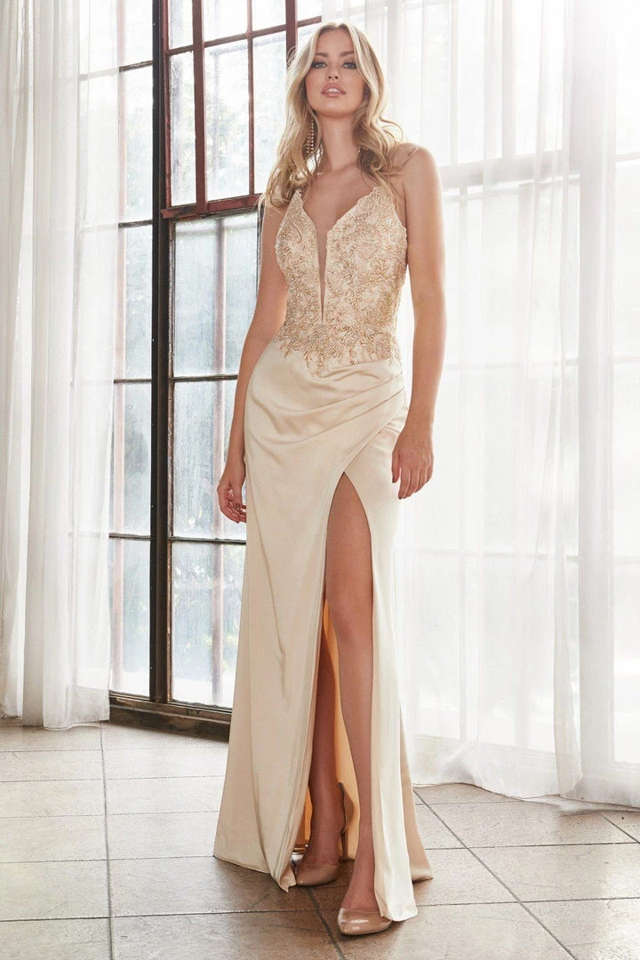 Fitted Long Lace Applique Dress By Cinderella Divine ML940 Prom 10 Fitted Long Lace Applique Dress By Cinderella Divine ML940 Prom